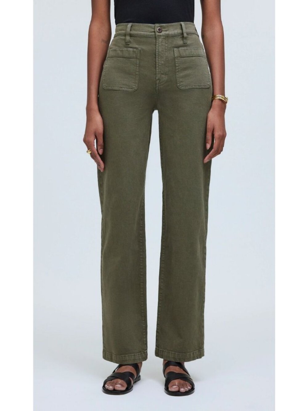Madewell NR586 The Emmett Wide-Leg Pant Faded Ivy Green Patch Pocket Size 32 NWT